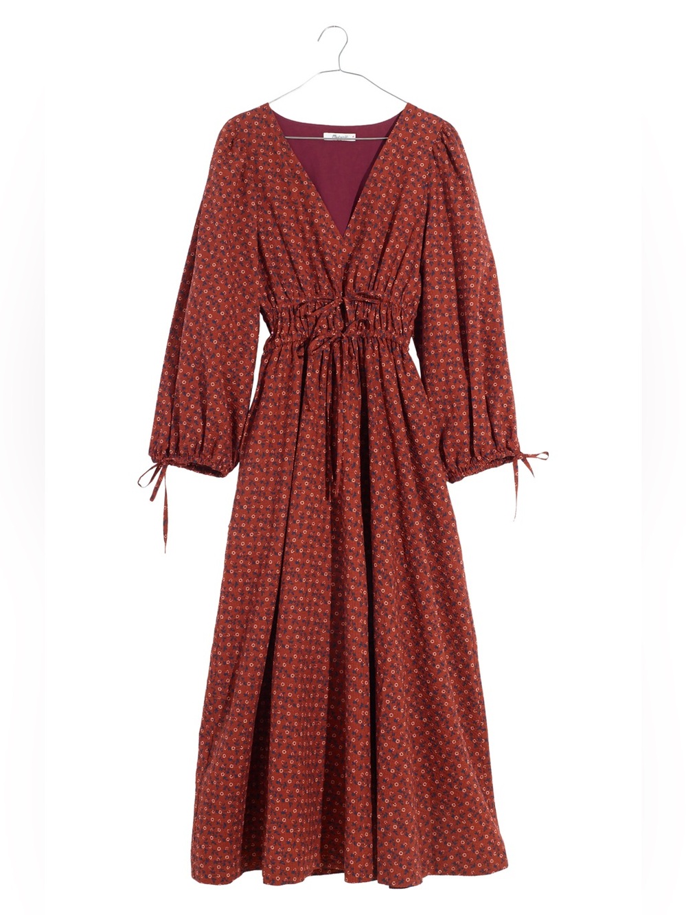 Madewell Sophia Tie Front Women's Rust Floral Maxi Dress with Drawstring Waist